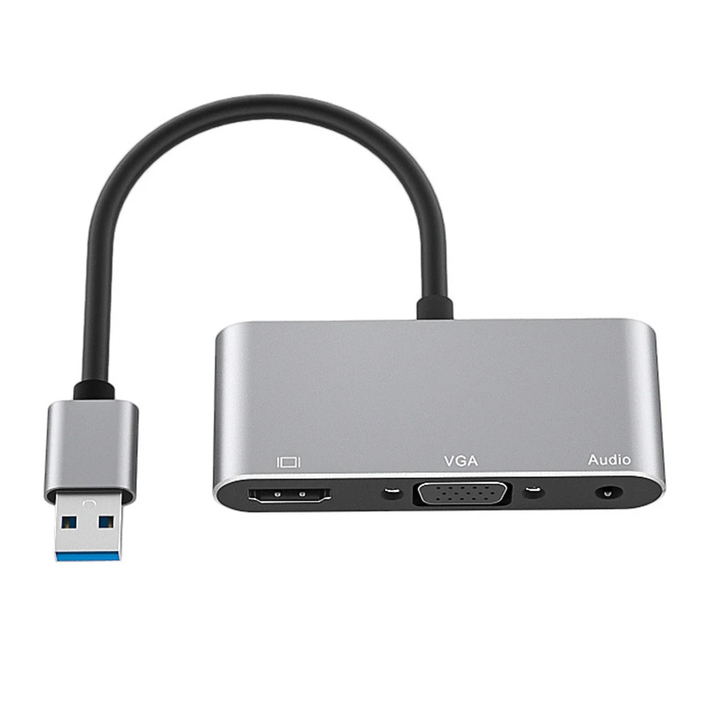 Adaptateur audio compatible USB 3.0 vers VGA HDMI, hub de convertisseur 3 en 1 pour Windows 7/8 3