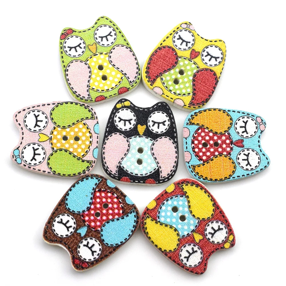50PCS Mixed Apples Ladybug Buttons Wood 2 Holes Painted Ladybirds Cartoon Button Embellishments Scrapbooking Wooden Buttons 6