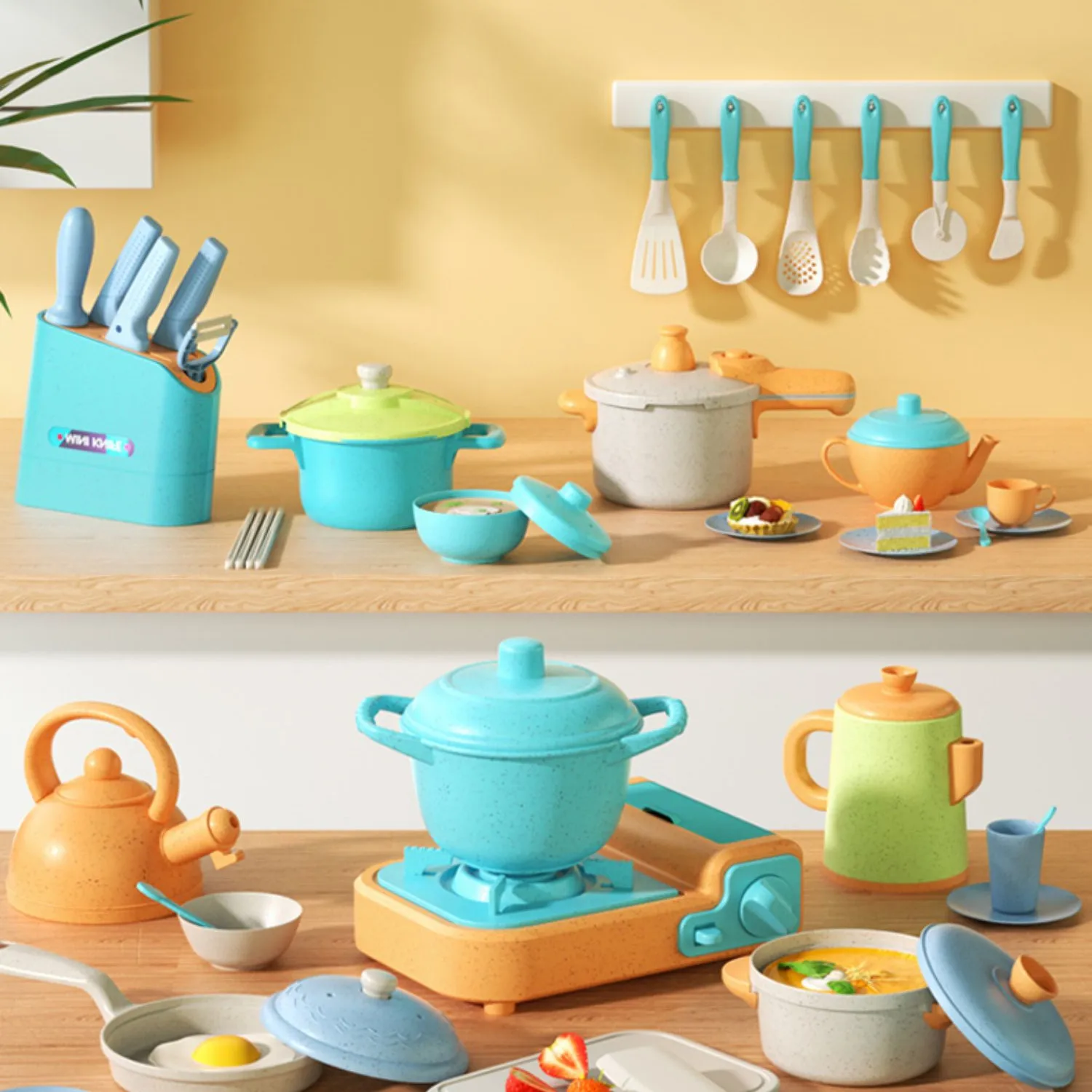 

Children's Mini Simulation Kitchen Can Cook Real Cooking Set Kitchen Utensils Food Play Cooking Boys And Girls Play House Gifts