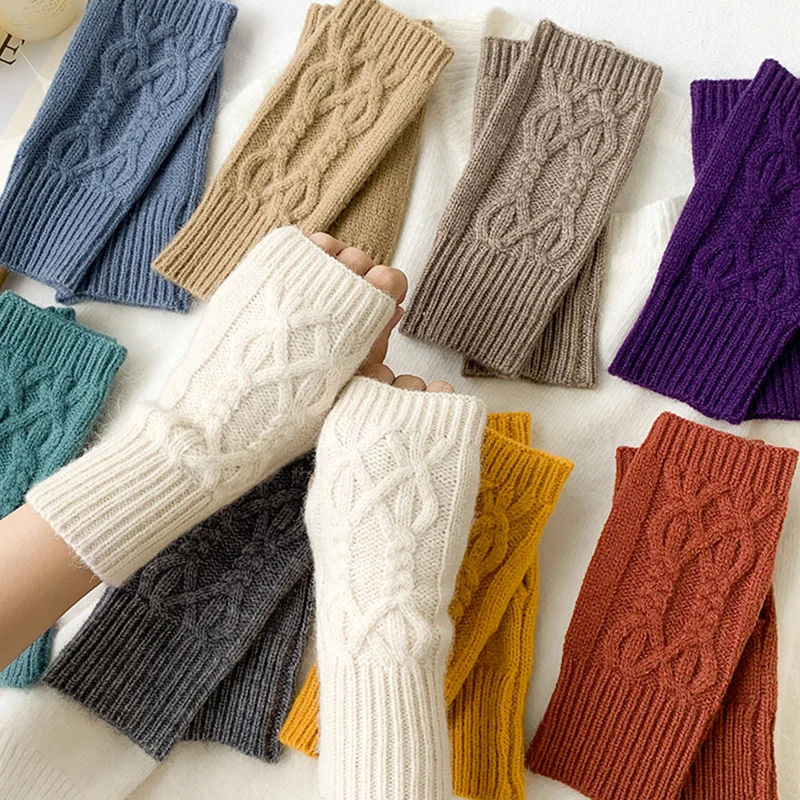Half Finger Gloves for Women Winter Soft Warm Wool Knitting Arm Gloves fleece fingerless gloves,wool gloves,fingerless gloves,half finger gloves,winter gloves