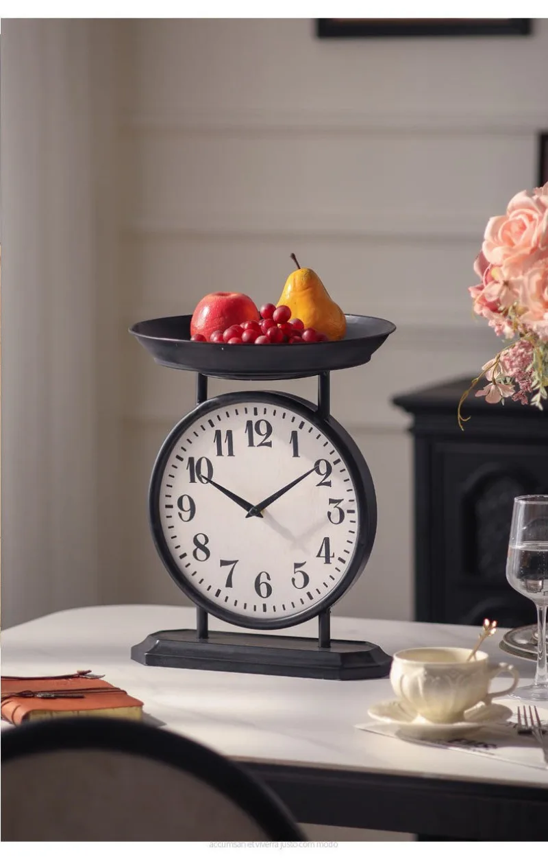 Description Picture 5 of itemIron Desk Clocks Black Matte Creative Tray Fruit Plate Table Clocks Desktop Ornament Living Room Beside Sofa Home Decoration