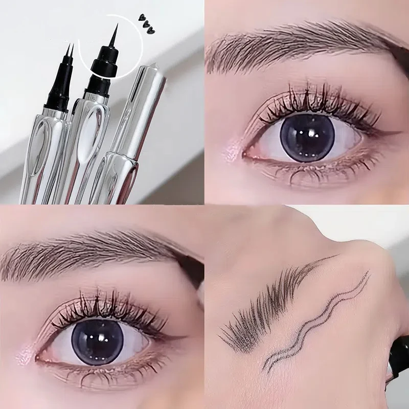 Ultra-fine 2 Point Silver Eyebrow Pen Liquid Wild Eyebrow Tattoo Waterproof 2 Fork Silkworm Brow Pen Easy To Grip Eye Makeup 6