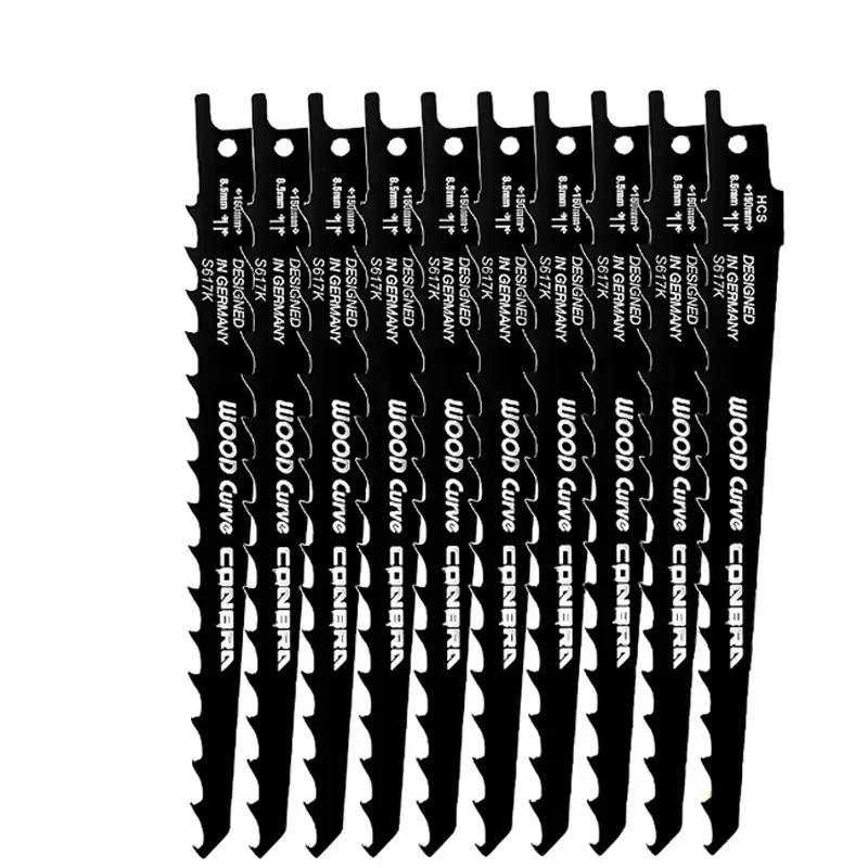 고탄소강 S617K로 제작된 왕복톱날 10개 - 목재 절단용 날, 길이 150mm