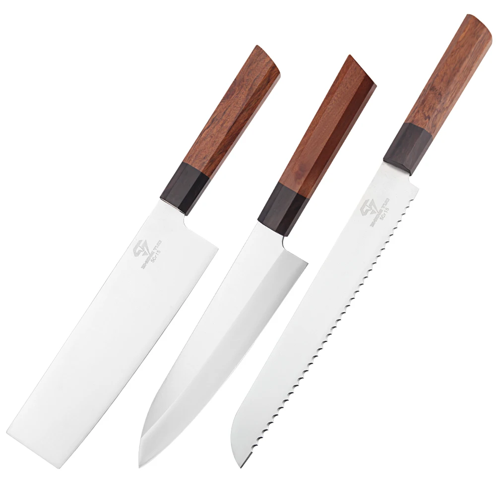 

3 PCS Knives Set Single-edged Chefs Cleaver Tynny Slicing Sashimi Sushi Ham Deba Bread Utility Handmade Forged Kitchen Knives