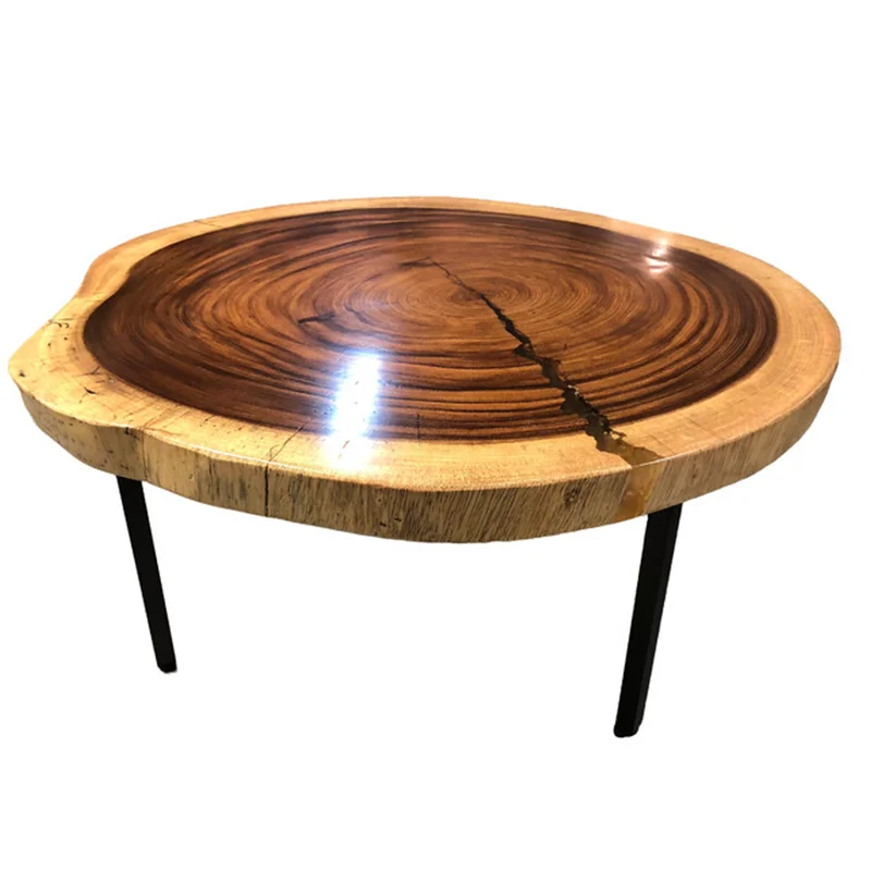 Round Walnut Slab Coffee Table With Resin Solid Wood Coffee Table Size