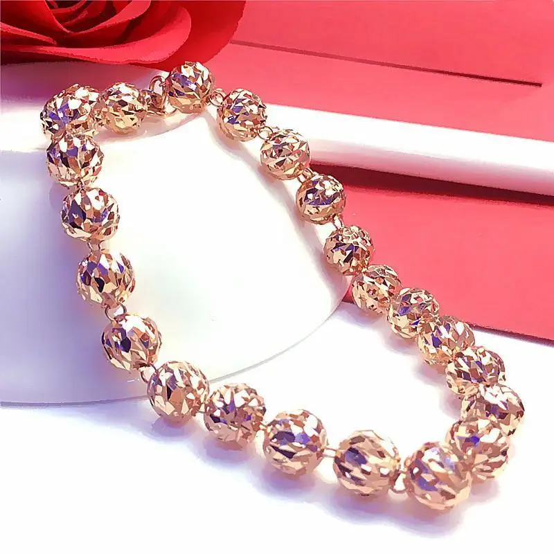 

14K Rose Gold Hollowed Out Multi-beadsbracelets for Women Glamour Classic 585 Purple Gold Wedding Gift Party Fashion Jewelry