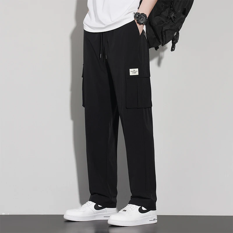Drawstring Solid Color Men's Clothing Pockets Elastic High Waisted Casual Loose Fashion Retro Spring Autumn Drawstring Pants