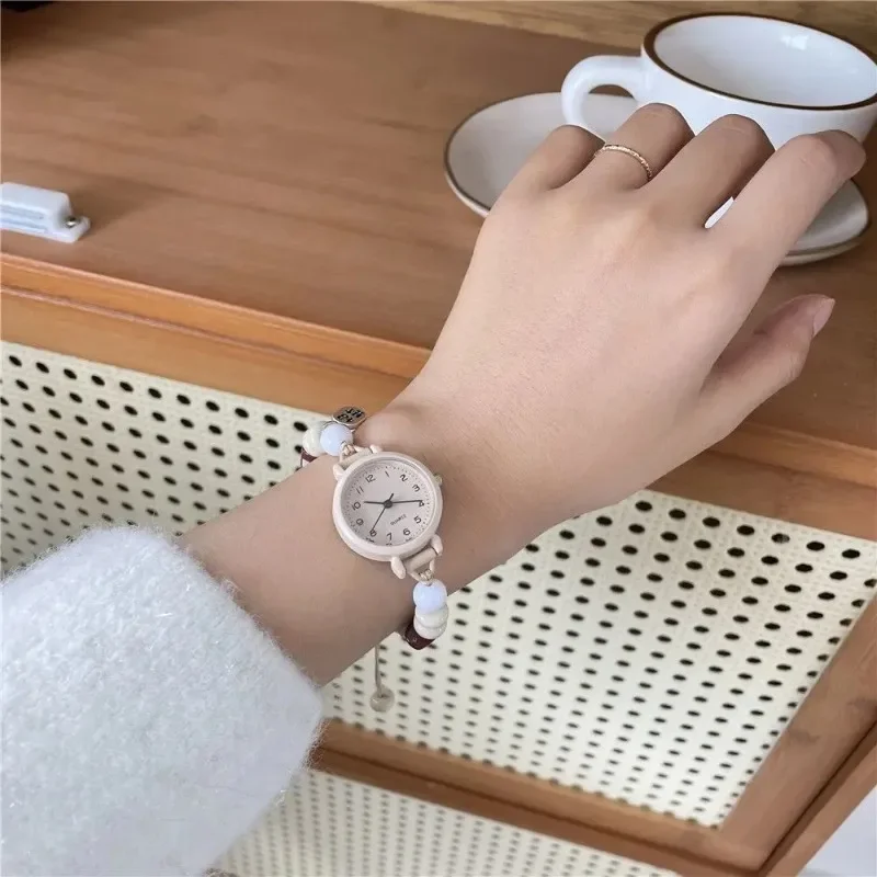 New Weaving Design Bracelet Watches for Women Girls Cute Beaded Quartz Watches Gifts