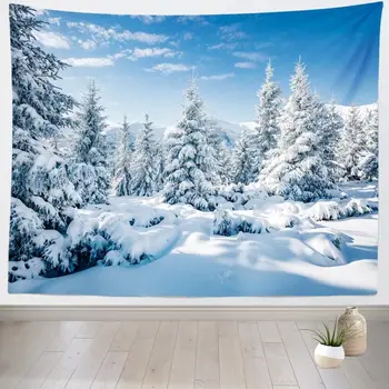 Winter Snow Forest Tapestry White Alps Mountain Winter Scene Tapestry Snowy Woodland Landscape Taptries Wall Hanging Home Decor