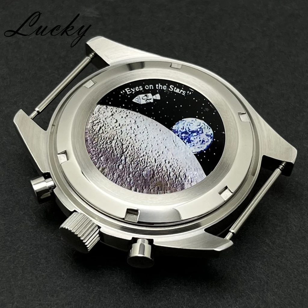 Moon Watch 39.7MM Case with High-Quality Moon Pattern Back Chronograph – Premium Watch Parts Accessories
