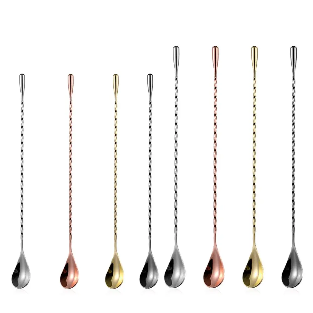 30/40cm Stainless Steel Stir Bar Spoon Mixing Ounces Cocktail Spoon Spiral Pattern Bartender Tools Teadrop Bar Accessories