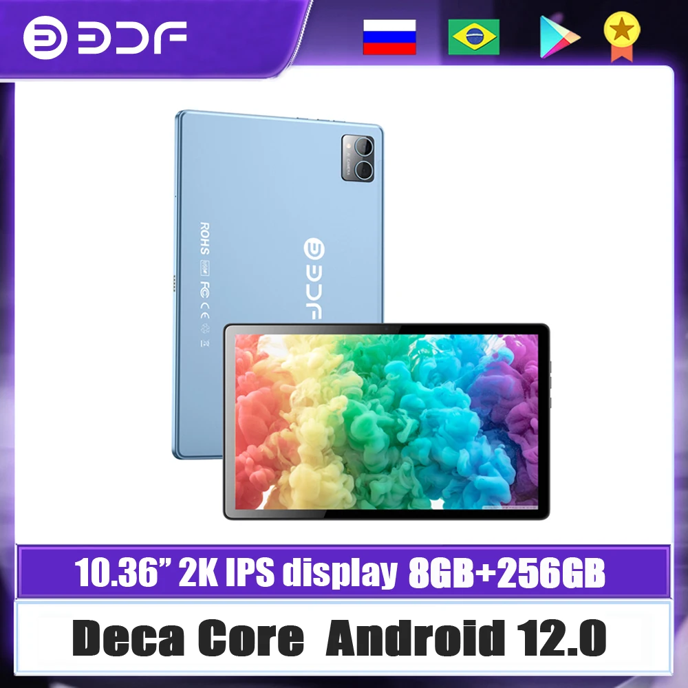 цена 2023 BDF P60 New 10.36 Inch Tablets Deca Core 8GB RAM 256GB ROM 2K FHD Dual 4G Network Android 12.0 GPS Bluetooth WiFi Tablet Pc