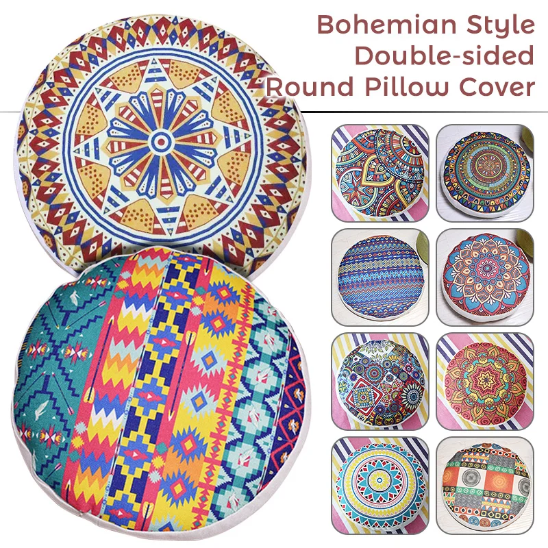 Cuscino Da Pavimento Rotondo Mandala Life ART 60x20 Cm - Federa Marocchina Fatta A Mano In Cotone Per Soggiorno E Meditazione