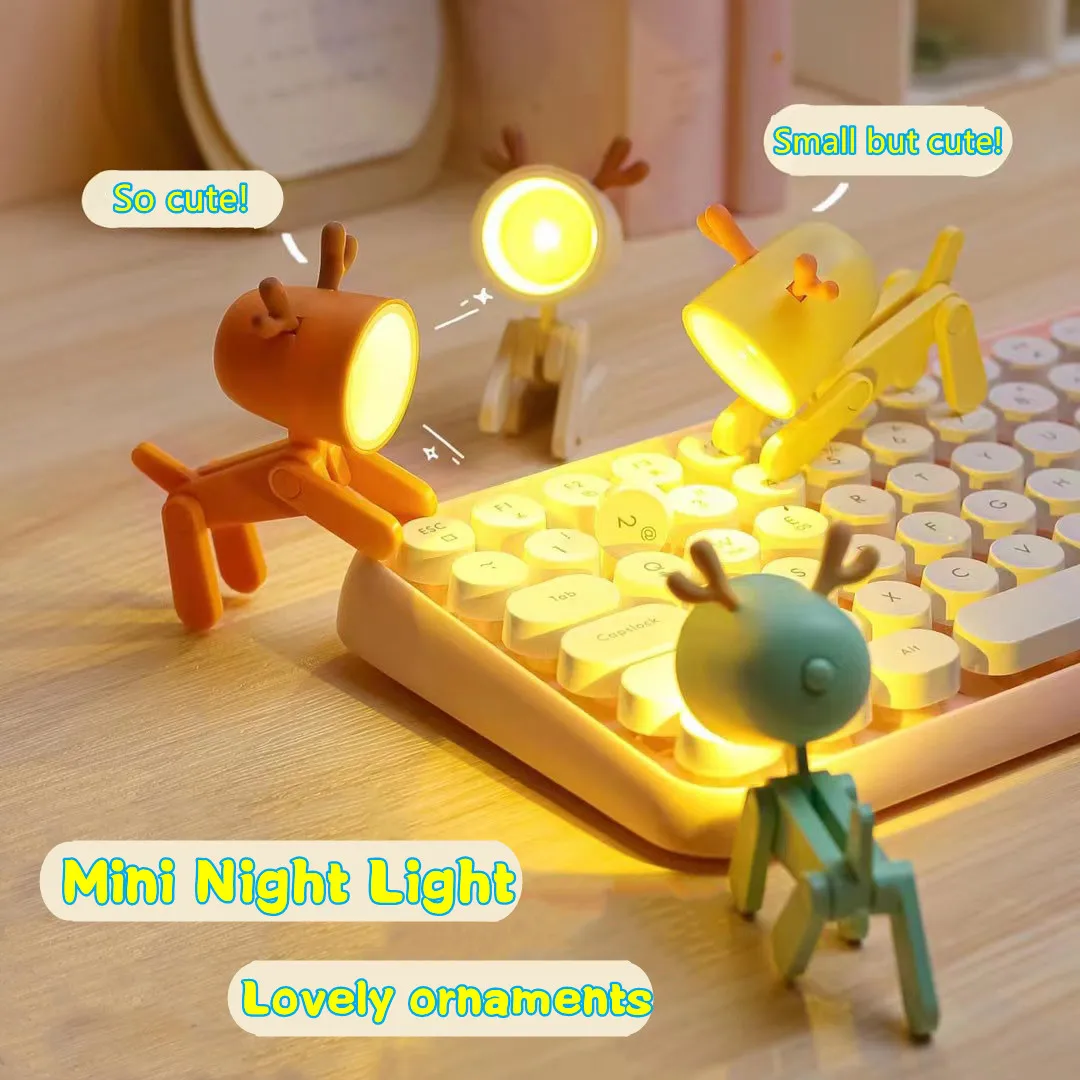 LED Night Light Mini Folding Desk Lamp Cute Pet Lights Dog Deer Portable Night Light Student Living Room Decor Gift 3