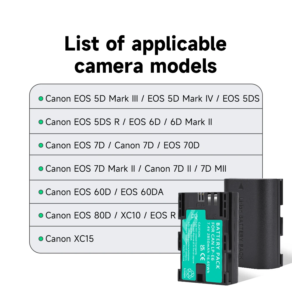 Bateria e Led Carregador Duplo Case Canon Eos 5ds r 5d Mark ii Iii iv 5d 6d 7d 70d 80d r5 r6 Xc10 Xc15 lp e6 Lp-e6 Lp-e6 Lp-e6n - Image 3
