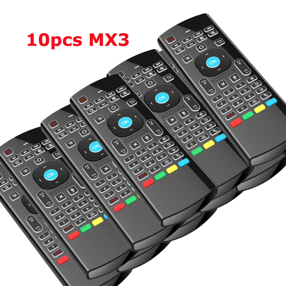 

10pcs MX3 Pro Wholesale Smart Voice Air Mouse Remote Control Backlit IR Remote 2.4G RF Wireless Mini Keyboard For Android TV Box