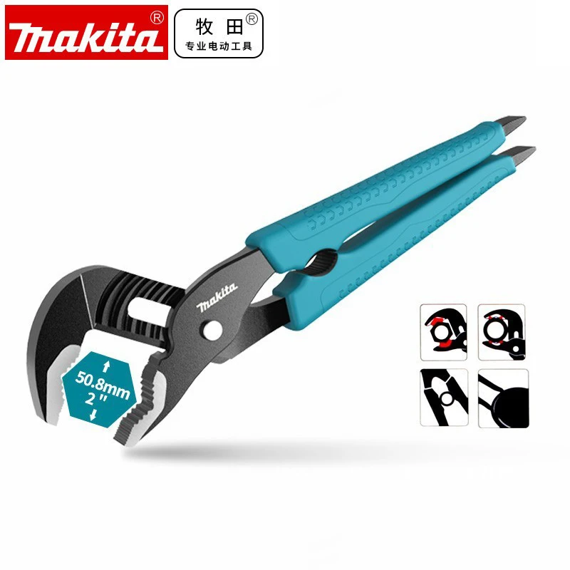 

Makita B-65486 Water Pump Pliers 10 Inch Open Pliers Multifunctional Water Pipe Wrench Adjusting Pliers Angle Pipe Wrench 50.8mm