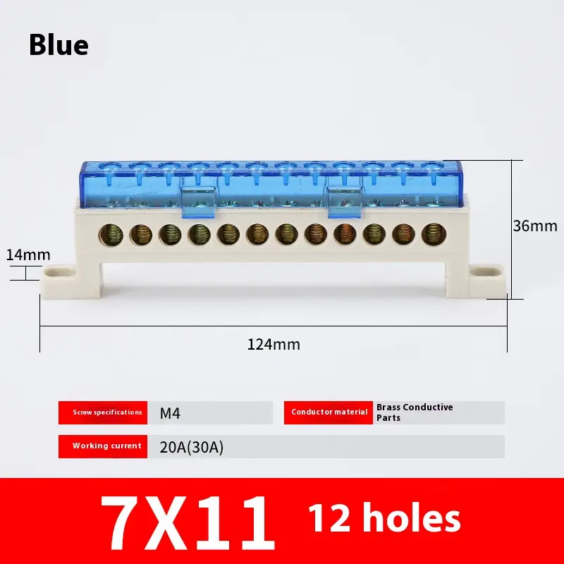 Zero wire terminal 3/4/5/6/7/10-Hole Distribution Box Terminal Block dustproof Ground Copper Bar Bridge type Busbar With cover - Image 9