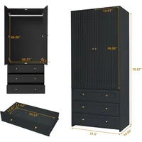 Wardrobe Closet Armoire, 71 "Wardrobe Armoire Wooden Closet with 4 Doors, 6 Drawers Household Freestanding Wooden Closet Storage 2