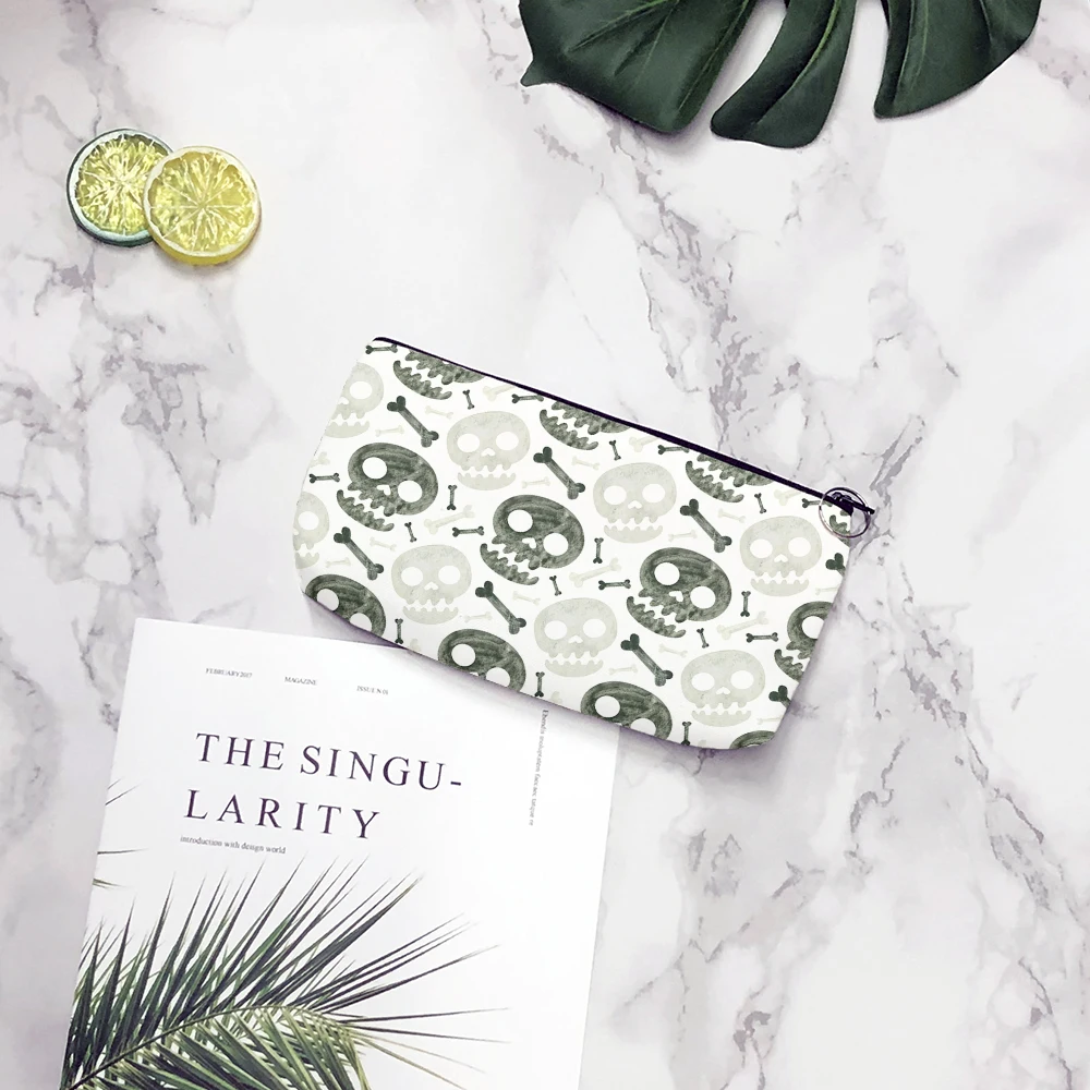 New Skull Print Zipper Coin Bag Men's Fun Fashion Outdoor Portable Clutch Wedding Party Gift Car Accessories Ladies Cosmetic Bag