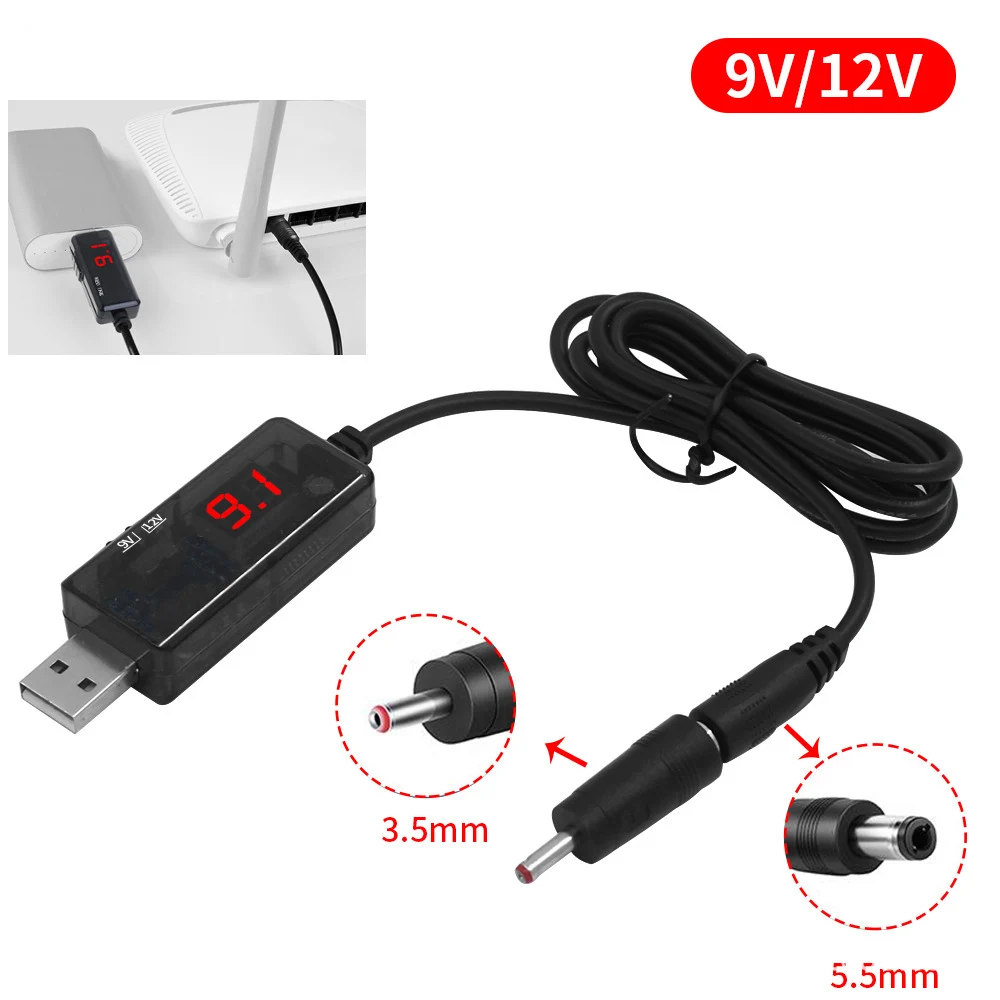 Universal USB Power Boost Cable - DC 5V to 9V/12V Step-Up Converter with 5.5mm Plug