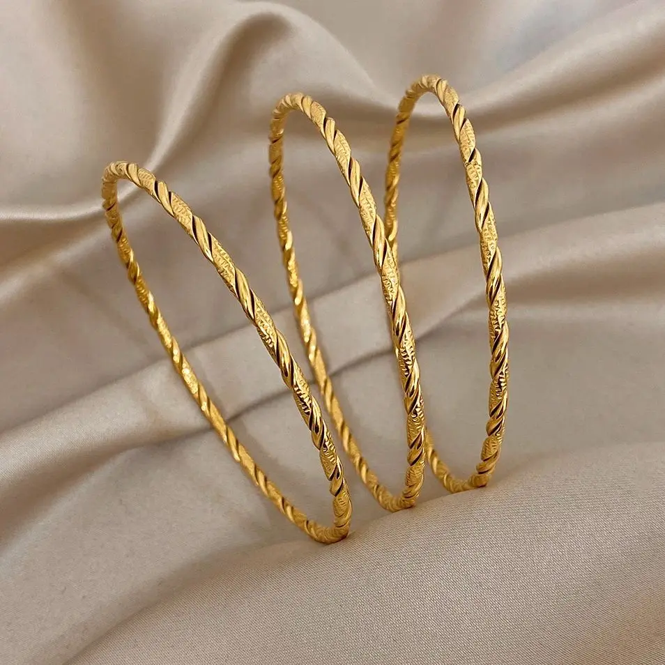 1pc/3pcs Irregular Textured Bracelets For Women Simple Gold Plated Stainless Steel Wristband Bangle Smooth Jewelry Accessories 1