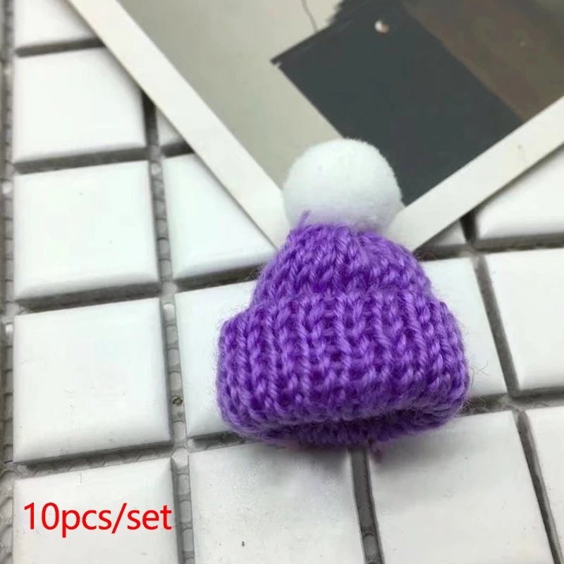 10Pcs/Lot Mini Knitted Christmas Hats DIY Santa Claus Snowman Doll Crafts Decoration Small Caps for Xmas New Year Decor