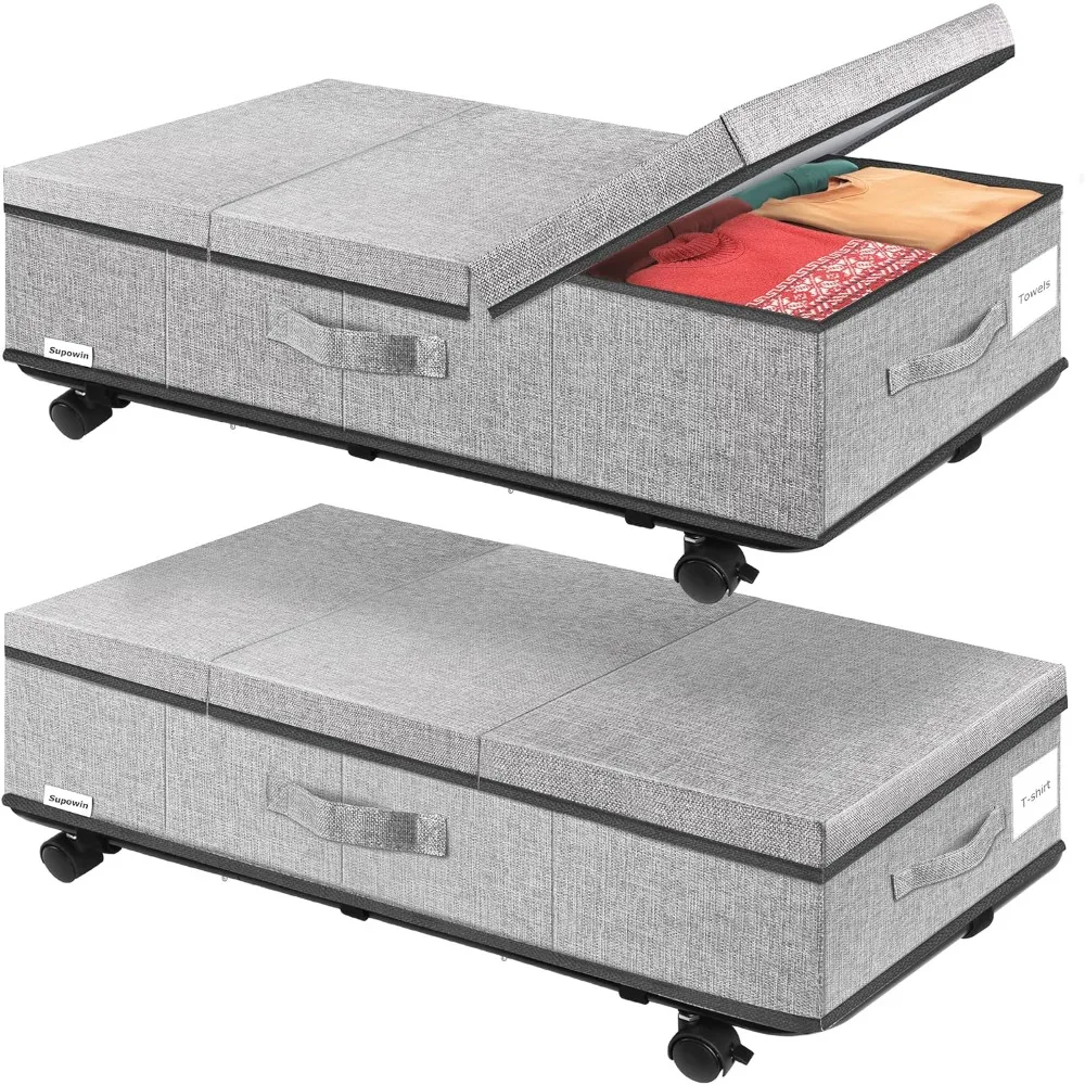 

Under Bed Storage with Wheels, Rolling Underbed Storage Containers with Lids, Under Bed Shoe Storage Bins Organizer