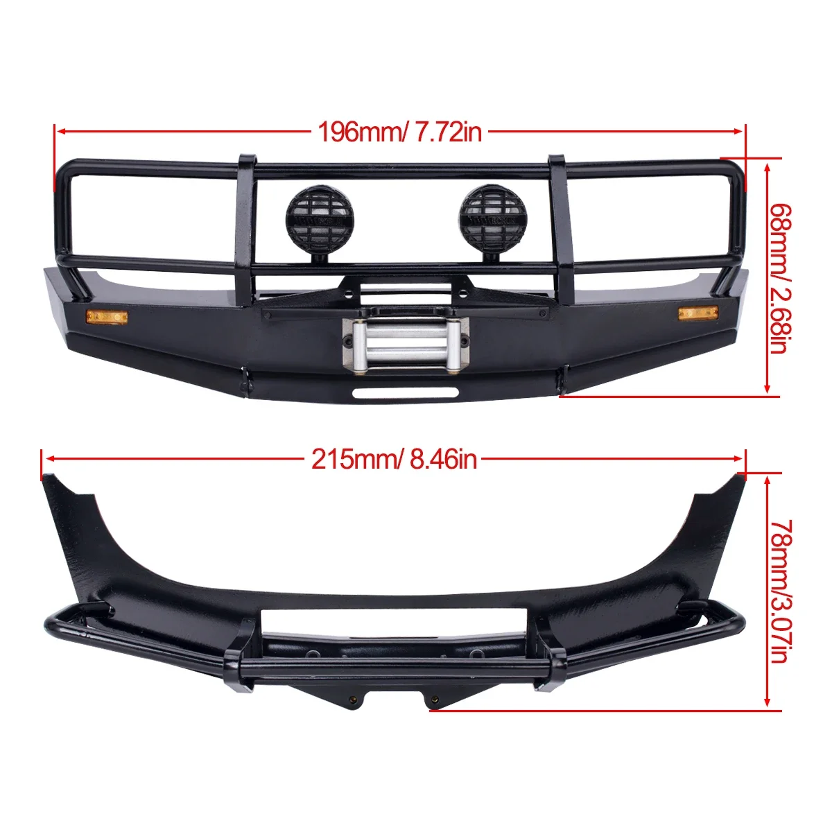 Aluminum Bull Bar Front Bumper For 1/10 RC Crawler (Axial SCX10, TRX4) - Silver, CNC Machined