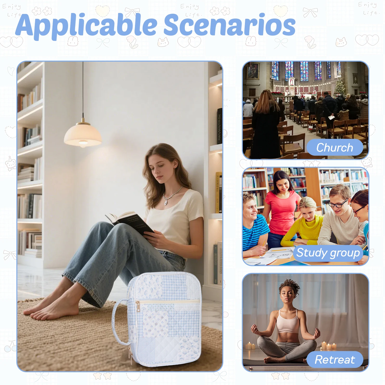 1 Set Bible Bag Hand Carry Bible Cover Case with Study Supplies Multiple Pocket Book Carrying Case Portable Notebook Storage Bag