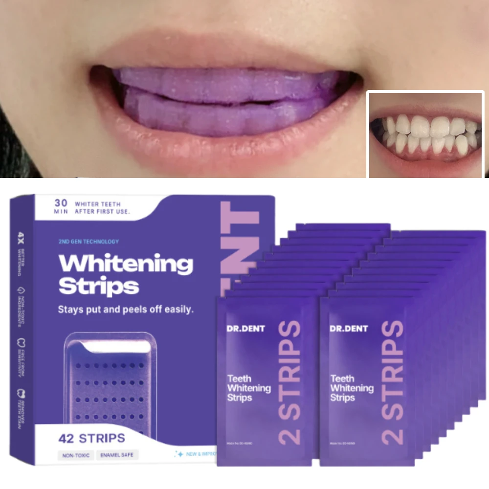 42 Strips Purple Gel Teeth Whitening Strips - 30 Min Fast Brightening, Remove Stains, Freshen Breath, Safe for Sensitive Teeth