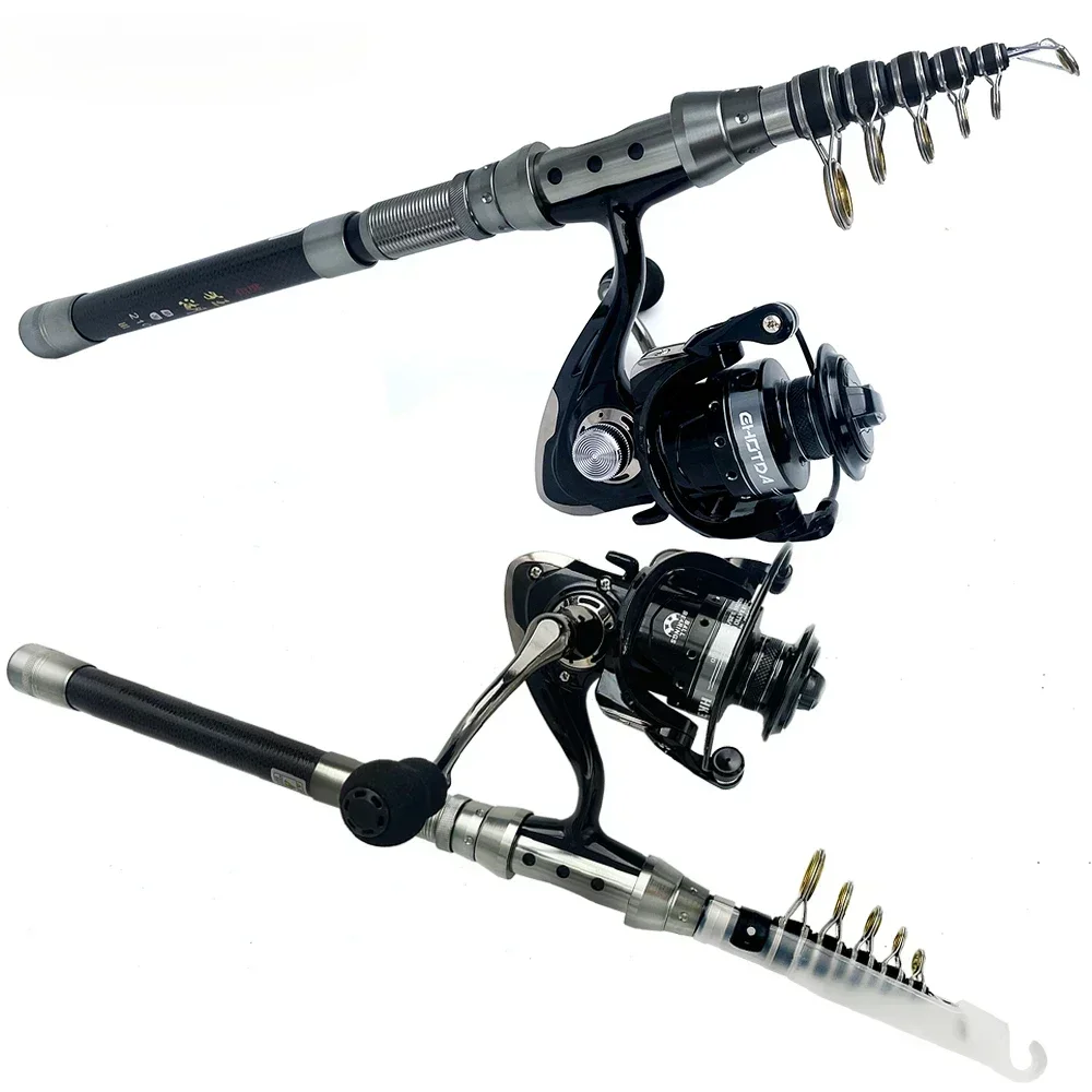 Fishing Rod Reel Combos Set 1.5-2.4m Travel Telescopic Rod with 5.2:1 Spinning Fishing Reel Sea Saltwater Freshwater Kits 3