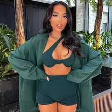 

Summer Suits With Shorts Sexy Skew Collar Backless Top Sports Bodycon High Waist Shorts Womens Two Peice Sets