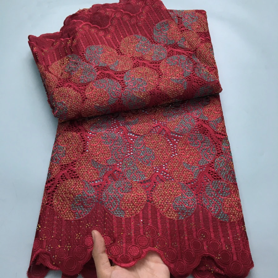 Swiss Voile Lace Fabric High Quality 5 Yards Embroidered Nigerian Cotton Lace Fabric African Party Dress for Women Sewing A4196