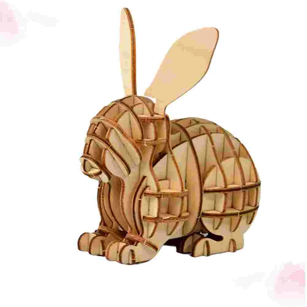 

3d Kids Puzzles 3D Wooden Assembly Puzzle DIY Rabbit Assembly 3D Bunny Model Brain Teaser Puzzles Wood Craft Desktop Educational