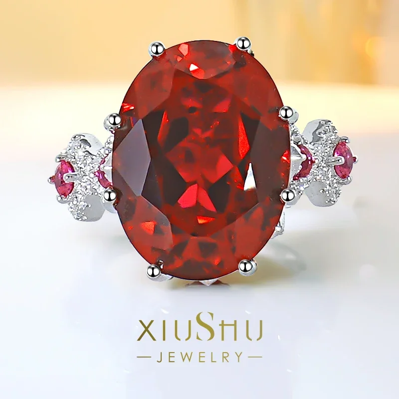 Desire Fashion Seiko 925 Sterling Silver Red Treasure Pigeon Egg Ring Intarsiato Con Diamanti Ad Alto Tenore Di Carbonio, Design Elegante