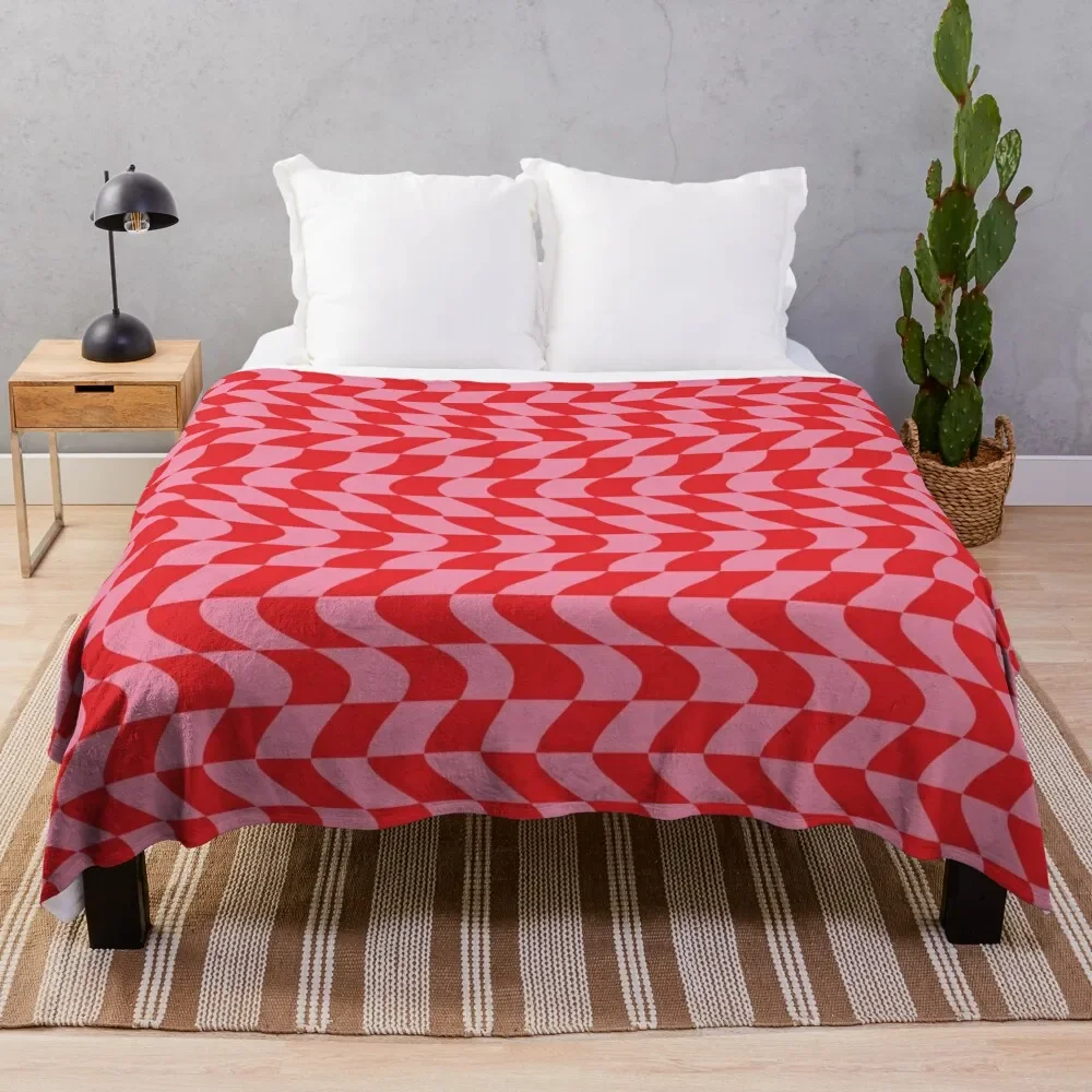 

Pink and Red Distorted Checkerboard Throw Blanket Sofa Throw Blanket Dorm Room Essentials Bed linens