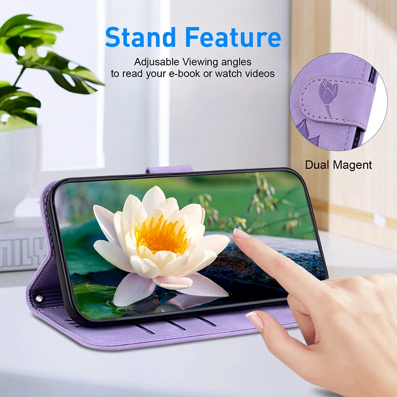 Deluxe Leather Flip Wallet Case with Stand Function - Protective Cover