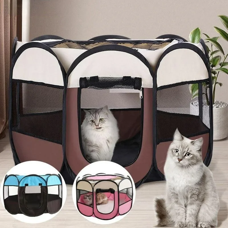 

Folding Pet Tent Pet Cage Dog House Octagonal Cage for Cat Tent Puppy Kennel Easy Operation Fence Indoor Outdoor Big Dogs House