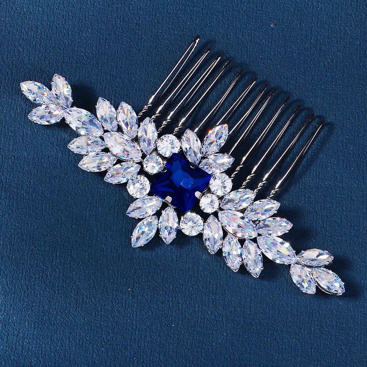 Bridal Hair Comb Handmade Silver Blue Gemstone Crystal Setting Bridal Wedding Inserts Comb Headdresses Jewelry