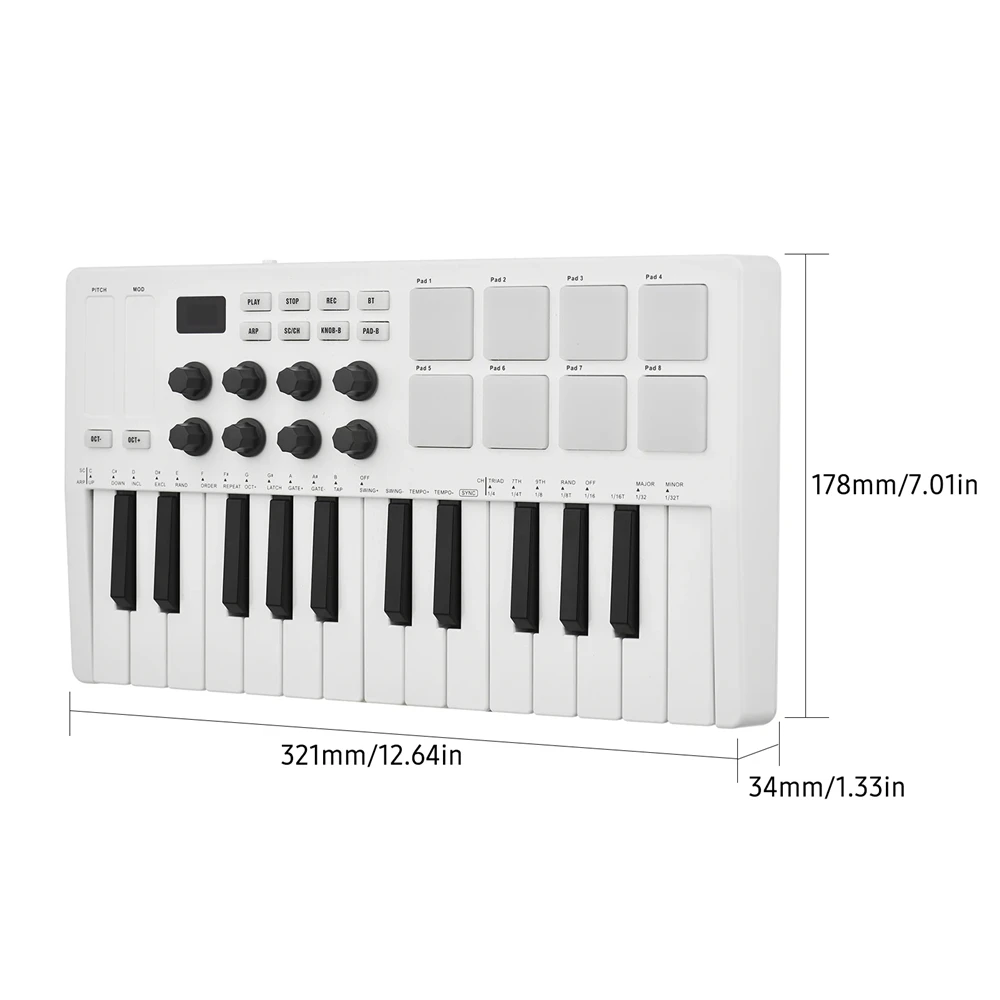 M-VAVE 25-Key MIDI Control Keyboard Mini Portable USB Keyboard With 8 RGB Backlit Pads 8 Knobs 25 Velocity Sensitive Keys