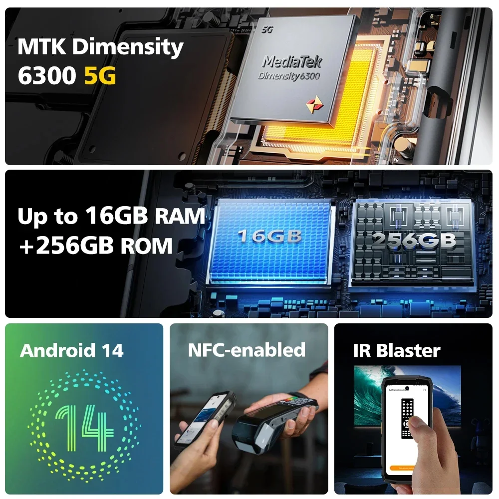 Ulefone Armor Mini 20 Pro Rugged Phone 4.7 Inch 16GB 256GB 5G Smartphone Android 14 64MP Night Camera 6200mAh LED Light NFC