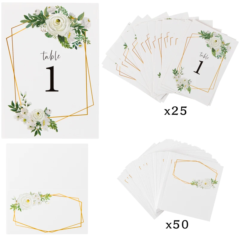 75Pcs Simple Table Numbers Card Greenery Eucalyptus Flower Golden Frame Place Cards for Wedding Party