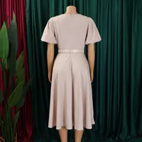 Elegant Office Dress for Women Professional O Neck Short Sleeve Belt Waisted A Line Mid Calf Formal Business Work Dress Midi New - Image 3