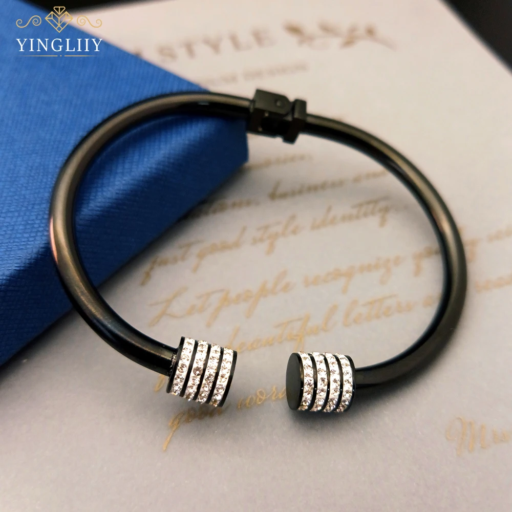 Yingliiy 316L Stainless Steel Bangles For Women Gold Color Rhinestone Beaded Bracelet Crystal 2023 New Fashion Jewelry Gifts