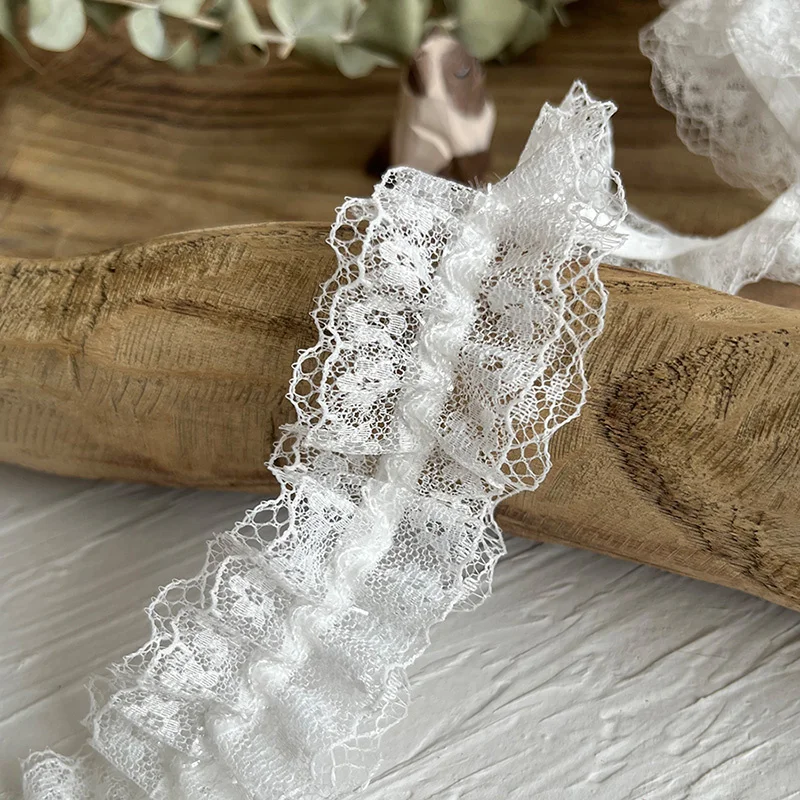 4CM Wide Double Layers Mesh Embroidery Stretch Lace Ribbon Elastic Ruffle Trim Dress Collar DIY Sewing Guipure Decor lace ribbon lace accessories lace garment accessories clothing craft accessories