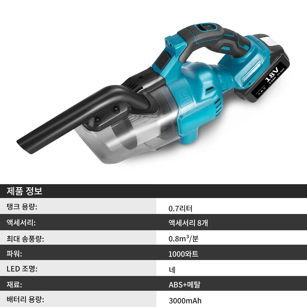 마키타 전기 진공 청소기 무선 휴대용 효율적인 가정용 산업용 건설용 청소 도구 (마키타 18V 배터리용)