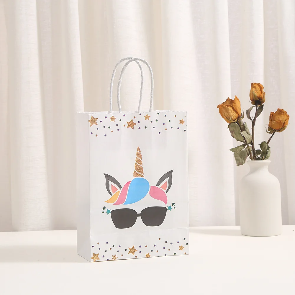 6 Stück süße Regenbogen-Einhorn-Themen-Papier-Geschenkverpackungsbeutel, Süßigkeiten-Plätzchen-Tragetaschen für Kindergeburtstag, Babyparty, Party-Dekoration – Detail 12