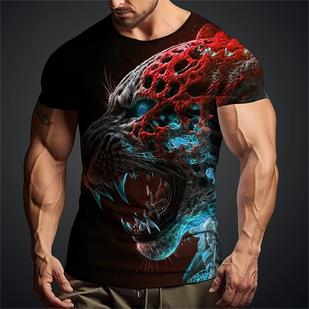 

Retro Men's T-Shirt 3d Leopard Print T-Shirt For Men Summer Quick Dry Short Sleeve Pullover Street Trend Tee Loose Oversized Top