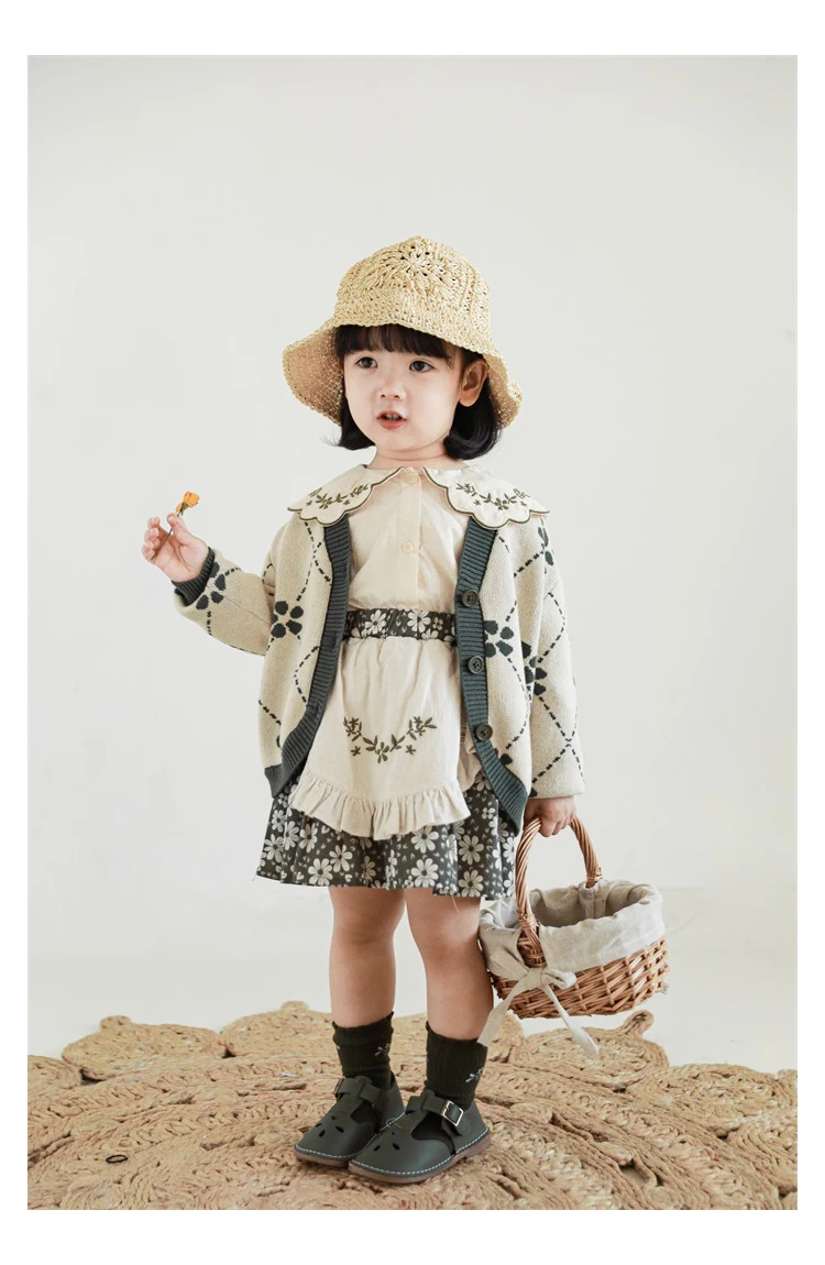 pajamas for baby girl Girls Spring Pastoral Style Knitted Sweater Cardigan Jacket Children Floral Dress Kids Skirt Leisure Pants baby suit
